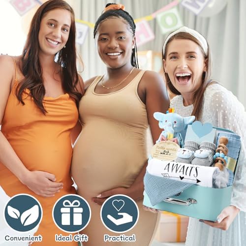 Baby Gift Set Baby Shower Gifts Basket for Newborns New Born Baby Boy Gift Set Blue Baby Gift Basket with Baby Rattle Muslin Towel Security Blanket Gender Reveal Gifts for Baby Girls Boys - Image 6