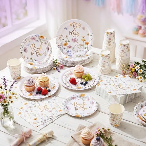 Pickmesh 250 Pcs Wildflower Bridal Shower Decorations Floral Miss to Mrs Plates and Napkins Sets Bride to Be Disposable Paper Tableware Set for Wedding, Engagement, Bachelorette Party, Serves 50 - Image 6