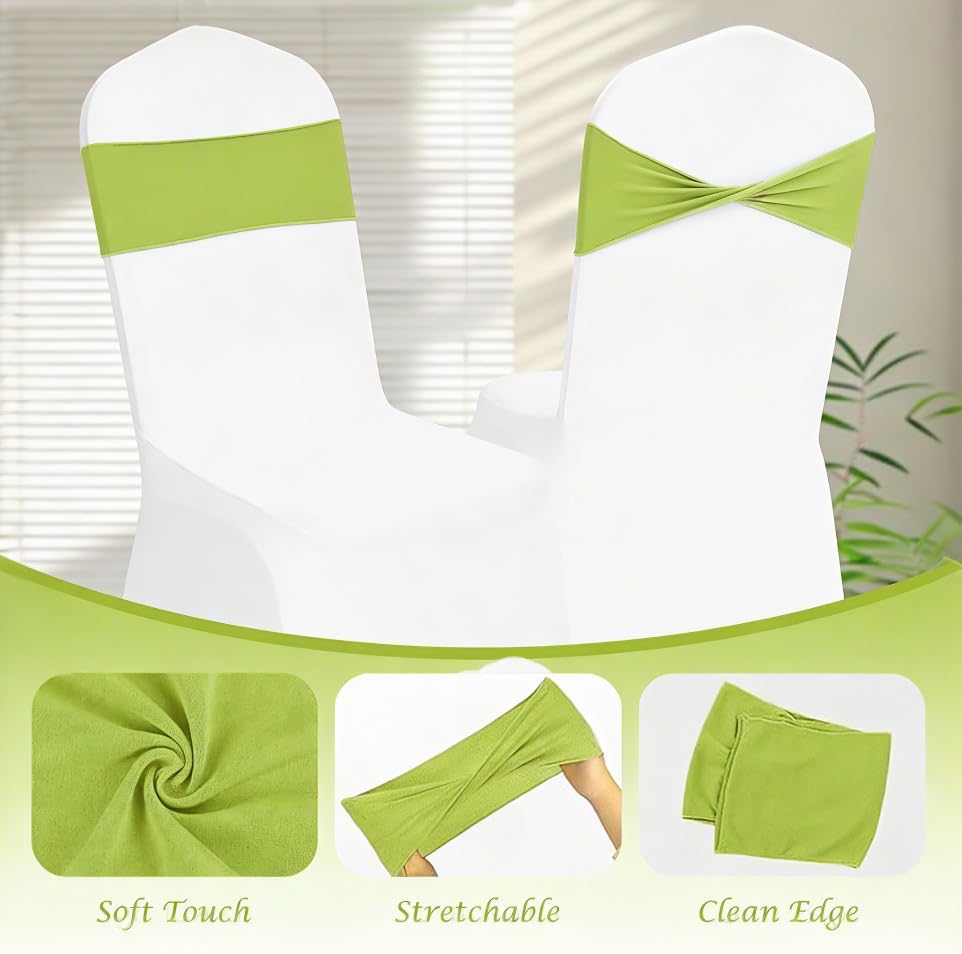 Spandex Green Chair Sashes Bows 60 Pcs Apple Green Chair Sashes Elastic Chair Cover Bands Ties Without Buckle for Wedding Birthday Party Ceremoney Events Decoration - Image 3