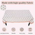 Ridhi Mughal Buta Peach Hand Block Print Cotton Tablecloth 120 x 80 Inch - Image 3
