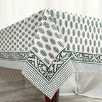 Ridhi Emerald Green Hand Block Print Cotton Tablecloth 102 x 48 Inch - Image 3
