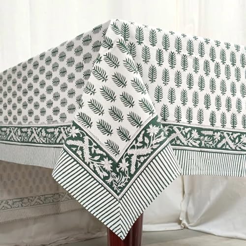 Ridhi Emerald Green Hand Block Print Cotton Tablecloth 102 x 48 Inch - Image 3