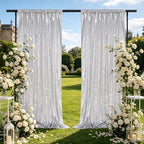 Silver Glitter Sequin Backdrop Curtains 8ftx10ft Photo Drapes - Image 5