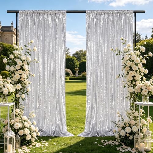 Silver Glitter Sequin Backdrop Curtains 8ftx10ft Photo Drapes - Image 5