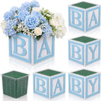 4 Set Blue Wooden Baby Boxes with Letters for Baby Shower Centerpieces by Ferrochef
