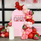 Pink Strawberry Stretchy Arch Cover Backdrop Photo Booth Background Birthday Baby Shower Baptism Party Decoration Curved Top Frame Spandex (GX-2666,7.2x4ft) - Image 3