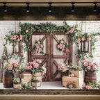 12x10ft Country Wedding Photography Backdrop Floral Rustic Roses Farmhouse Wooden Door Backdrop Pink Flower Birthday Baby Shower Wedding Bridal Party Banner Photo Booth Props Anniversary Background - Image 2
