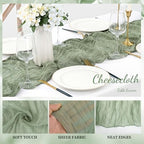 12 Pack Sage Green Cheesecloth Table Runner 10FT Rustic Gauze Fabric Cheese Cloth Table Runner for Wedding Bridal Baby Shower Table Decor 20 x 120 Inch Long Boho Sheer Birthday Party Table Decorations - Image 3