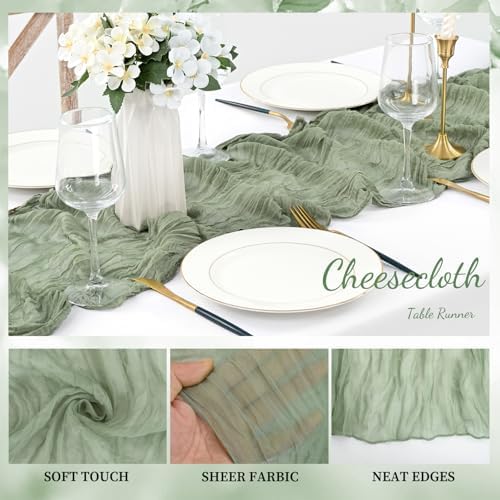 12 Pack Sage Green Cheesecloth Table Runner 10FT Rustic Gauze Fabric Cheese Cloth Table Runner for Wedding Bridal Baby Shower Table Decor 20 x 120 Inch Long Boho Sheer Birthday Party Table Decorations - Image 3