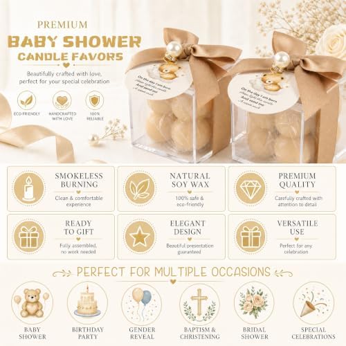20 Set Fully Assembled Small Bubble Candles Elegant Baby Shower Favors Bulk Set with Decorative Ribbons Thank You Cards for Baby Shower Guest Gifts (20, Brown Bear) - Image 7