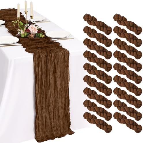 18 Pack Cheesecloth Table Runner 10FT Brown Table Runner Boho Gauze Cheese Cloth Table Runners Long Rustic Sheer Table Decorations for Wedding Party Baby Bridal Shower Birthday Holiday Home by Showgeous