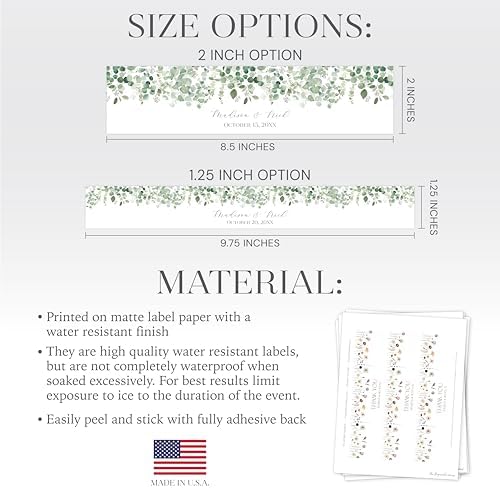 Personalized Water Bottle Labels with Choice of 30 Flower Styles - Choose Font and Pre-Made Phrases or Design Custom Text - LABELS ONLY (003 Green and Gold Leaves, 2 inch (8.5x2")) - Image 3
