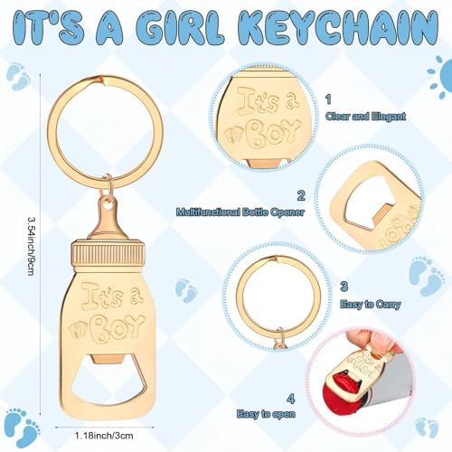 Vesici 50 Set It's a Boy Baby Shower Favors Acrylic Shot Glasses Gold Bottle Opener Keychains Thank You Tags and Bags for Baby Shower Party Gender Reveal Party Guests Return Gift (it's a Boy) - Image 3