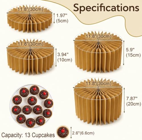 iobiotio Foldable Cake Stand, Reusable Buffet Risers, 4 Pack Round Dessert Stands with Acrylic Tops, Cardborad Display Stands for Weddings, Birthdays, Baby Showers, Parties, Home Decor, Caramel Brown - Image 2