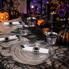 SUT 175 Pcs Black and Clear Plastic Dinnerware Set for 25 Guests, Include: 25 Dinner Plates, 25 Dessert Plates, 25 Pre Rolled Napkins With Silverware, 25 Cups, Disposable Plates for Party - Image 4