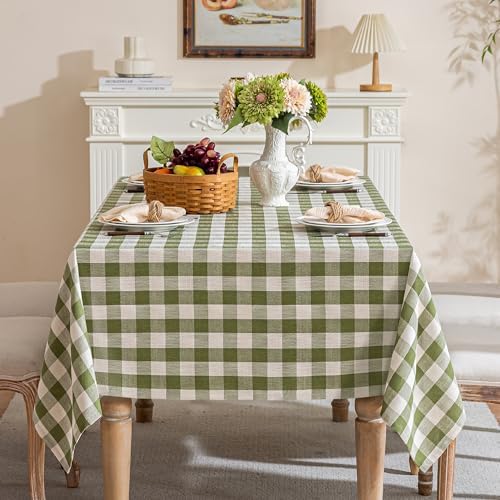 Gingham Tablecloth Rectangle Table, Cotton Linen Fabric Picnic Checkered Table Cloth Farmhouse Washable Wrinkle Free Buffalo Plaid Table Cover for Outdoor Birthday Party, Green 60x120 - Image 4