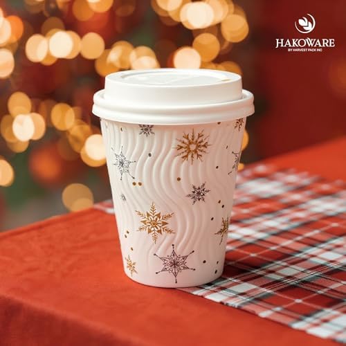 12oz Christmas Disposable Coffee Cups with Lids White Snowflake Winter Togo - Image 6