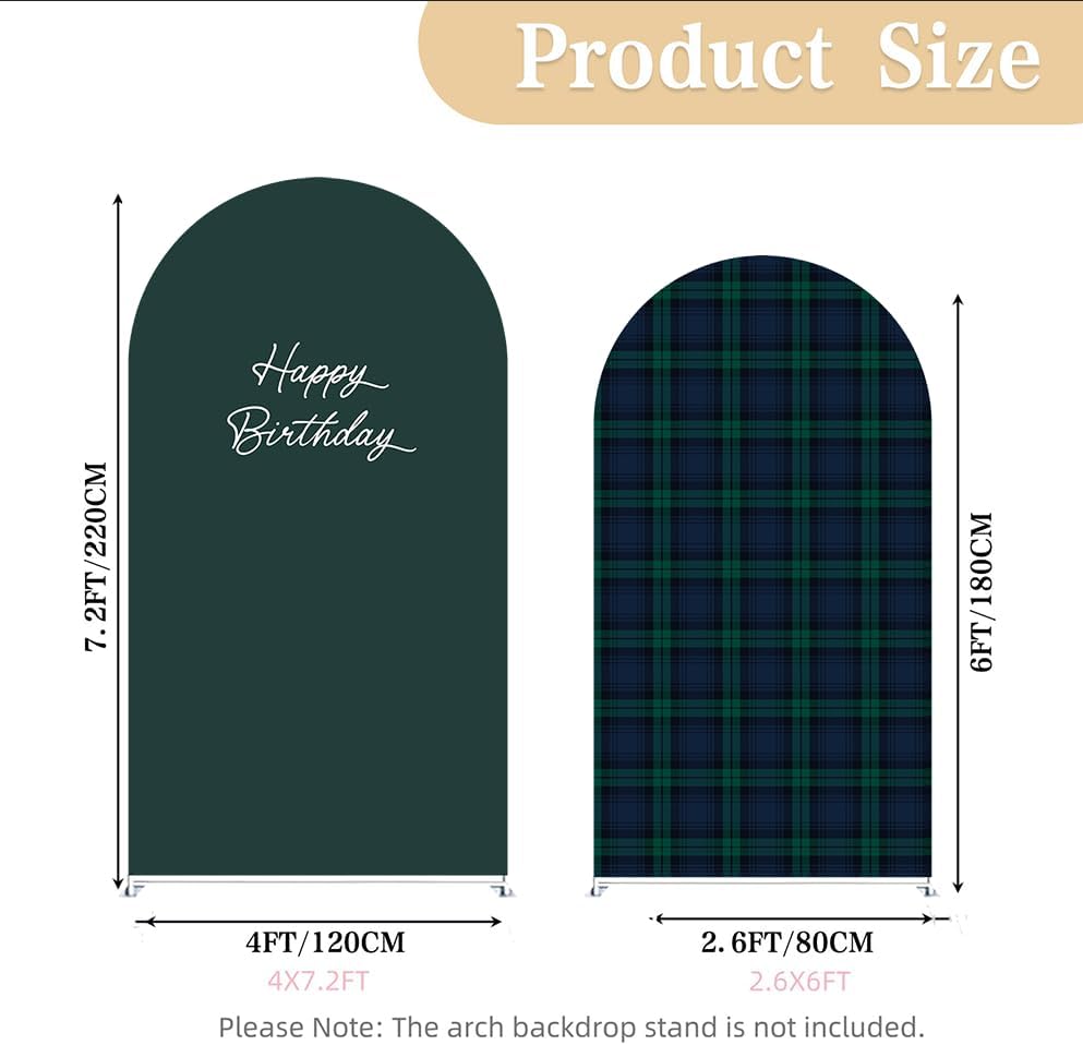 Set of 2 Arch Backdrop Cover Tartan Plaid Baby Shower Stretchy Arch Frame Cover for Bear Theme Boys Birthday Party Fiesta Decorations (7.2ft & 6ft,Plaids) - Image 3