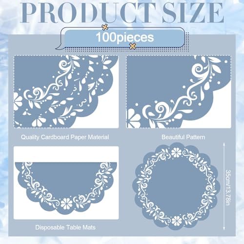 100 Pcs Blue Talavera Mexican Paper Placemats 13.5 Inch Cielito Lindo Party Decoration Disposable Scalloped Platos De Barro Mexicanos Paper Table Mat for Fiesta Wedding Baby Shower Party Decor - Image 2