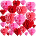 Seajan 60 Pcs Valentine Heart Honeycomb Party Decorations Red Pink White Tissue Paper Heart Shaped Pom Poms Decoration Valentine Hanging Decorations for Birthday Wedding Baby Shower by Seajan