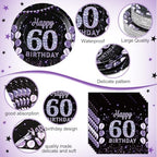 Pickmesh 400 Pcs 60th Birthday Party Supplies Purple Black Plates Serve 50 - Image 2