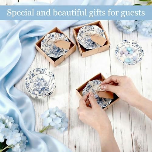 SiliFine 96 Pcs Wedding Favors for Guests Small Ceramic Bowls, Flower, Blue - Image 4