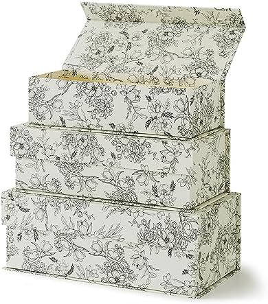 Soul & Lane - Decorative Storage Boxes with Lids, Set of 3, Elegant Floral by SoulLane