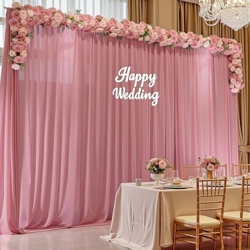 30ft x 10ft Dusty Rose Backdrop Curtains, Wrinkle-Free Sheer Chiffon Fabric Photo Backdrop Drapes for Wedding Arch Party Ceremony Stage Photography Birthday Decorations - Image 3