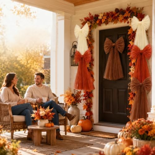 6PCS Large Fall Bows for Backdrop Cute Giant Mesh Bows Hanging Wall Decor - Image 7