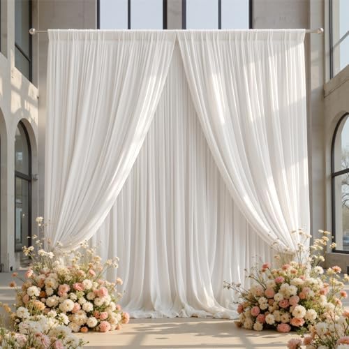 20ft x 10ft White Backdrop Curtains for Parties, 4 Panels 5ft x 10ft Wrinkle-Free Polyester Photo Backdrop Drapes for Wedding Birthday Baby Shower Graduation Photography Background by Gewonelife