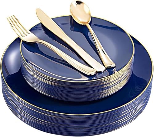 YOUBET 125PCS Navy Blue Plastic Plates for Party Wedding by YOUBET