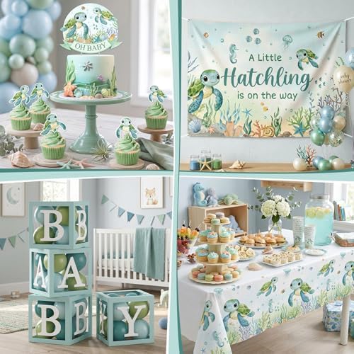 Under the Sea Baby Shower Decorations, Ocean Themed Party Supplies with Backdrop Balloons Tablecloth Plates Napkins Cake Topper for Sea You Soon Baby Shower, Under the Sea Decorations for 20 Guests - Image 4