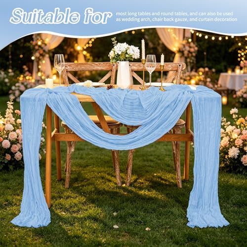 20 Pack Light Blue Table Runner 17 x 108inch Cheesecloth Table Runner Rustic Boho Gauze Sheer Fabric Cheese Cloth Table Runners for Wedding Party Bridal Baby Shower Birthday Spring Table Decor - Image 5