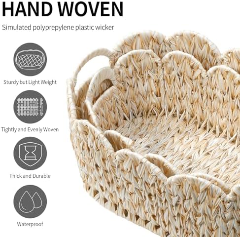 Set of 2 Scalloped Baskets, Small Wicker Baskets for Gifts, Beige - Image 6