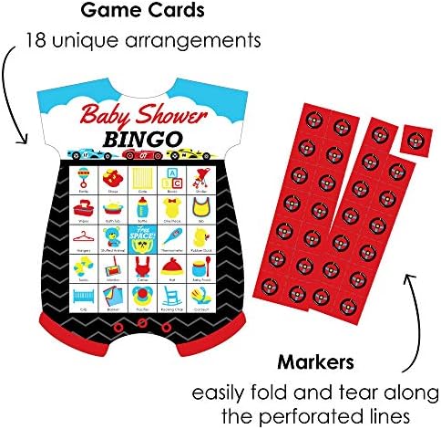 Big Dot of Happiness Let’s Go Racing - Racecar - Picture Bingo Cards and Markers - Race Car Baby Shower Shaped Bingo Game - Set of 18 (Pack of 2) - Image 2