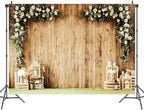 8 x 6 ft Wedding Wood Wall Rustic Floral Backdrop Reception Ceremony Photography Backdrop Wedding Party Bride Shower Banner Props Photography Studio Props Decor - Image 3