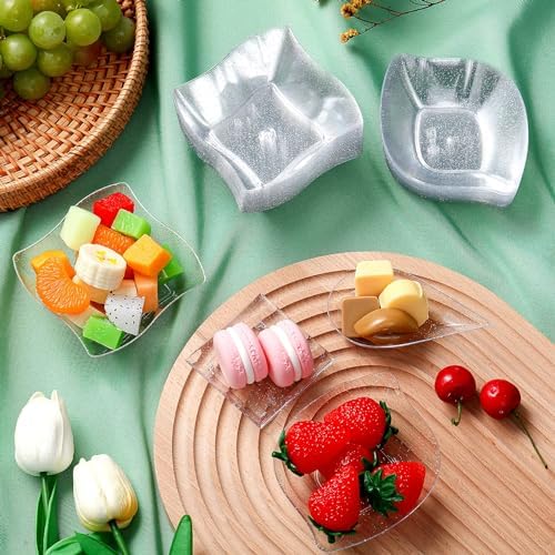 Tessco for you 800 Pcs Mini Appetizer Plates Glitter Style Clear, Silver - Image 4