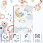 Custom Baby Shower Invites Over the Moon Invitations for Boys, Pack of 20 5x7 Personalized Sleepy Cloud & Stars Invites with Envelopes - Unique Watercolor Baby Shower Cards by AmandaCreation - Image 2
