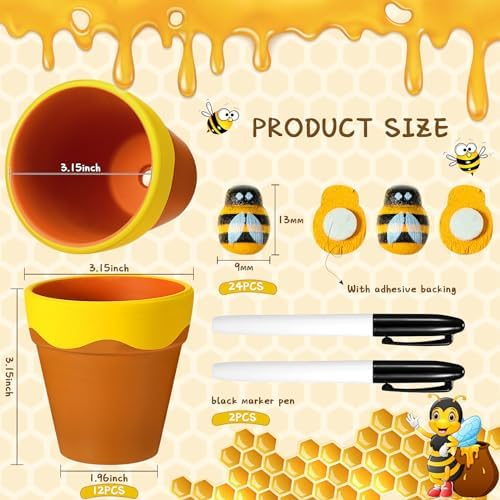 Leinuosen 12 Pcs Honey Bee Pot 3 Inch Honey Jars Cupcake, Yellow and Brown - Image 2