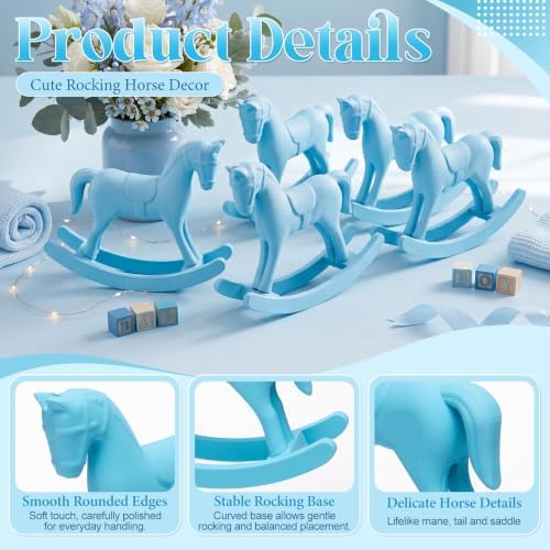 Novabright 8 Pcs Baby Shower Wooden Vintage Rocking Horse Table Decoration, Rocking Horse Decor Baby Shower Centerpieces Decor Rustic Tabletop Figurines for Wedding Birthday Party Decorations (Blue) - Image 3