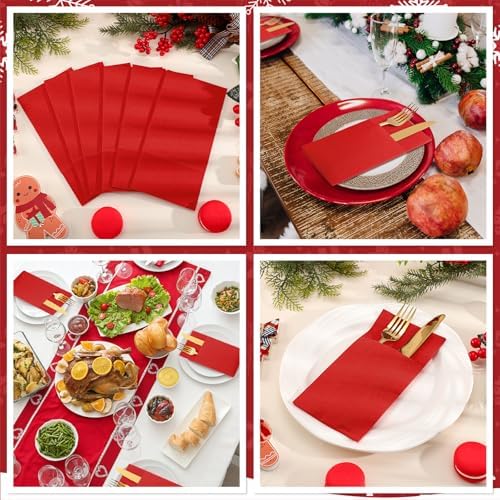 60 Pcs Red Linen-Feel Paper Napkins with Built-in Flatware Pocket, Pocket Linen Napkin Prefolded Cloth Like Paper Napkin Bulk for Anniversay Silverware Birthday Bathroom Wedding Party (Pack of 3) - Image 7
