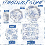 Newtay 250 Pcs Blue Floral Disposable Paper Plate Napkins - Image 2