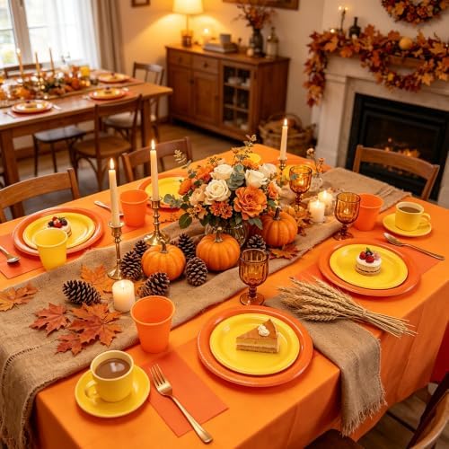 Yellow and Orange Plastic Party Plates Set for Fall Thanksgiving Serves 50 - Image 2