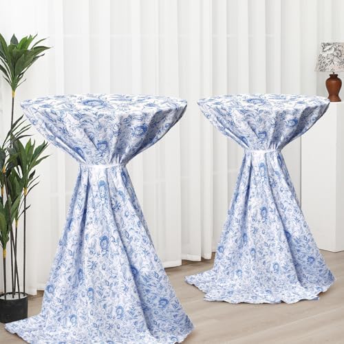 Oudain 2 Pcs Blue Floral Tablecloth, 70 Inch Round Washable Table Cover by Oudain