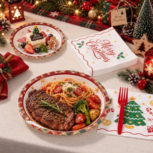 Goodluck 200 PCS Christmas Paper Plates (9in & 7in) and Napkins Party Set - Image 4