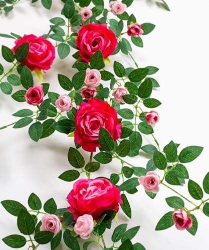 2 PCS 12FT Bendable Flower Garland, Fake Rose Vine for Home Decor,Fuchsia - Image 5