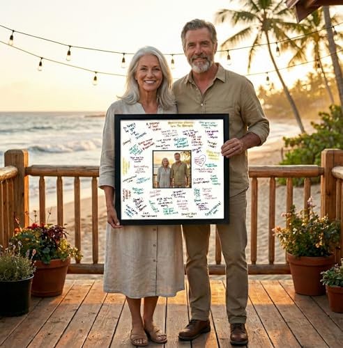 CountryArtHouse Signature Keepsake Frame - Circle Mat Window - Black Wood Genuine Hardwood 20x20 8x8 Photo - Black Border Mat - Gel Pens Included for Guest Signing - Image 6