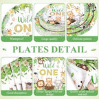 Funnymoom 452 Pcs Wild One Birthday Party Decorations for 50, Safari Jungle Wild One Paper Plates Napkins Cups Tablecloth Cutlery Straws for Boys Kids Woodland Themed First Birthday Party Supplies - Image 2