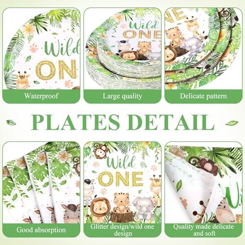 Funnymoom 452 Pcs Wild One Birthday Party Decorations for 50, Safari Jungle Wild One Paper Plates Napkins Cups Tablecloth Cutlery Straws for Boys Kids Woodland Themed First Birthday Party Supplies - Image 2