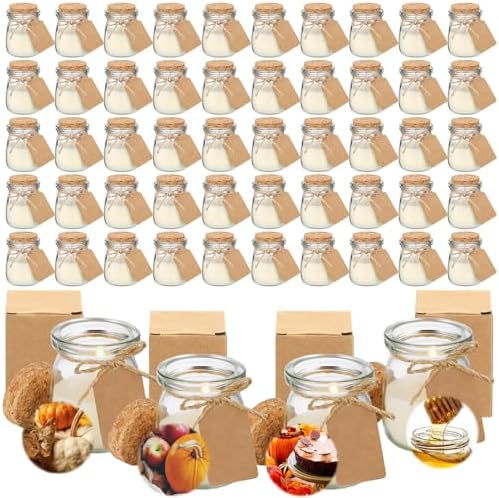 MTLEE 50 Pcs Thanksgiving Jars Candle Friendsgiving Gift for Guests Natural Wax Candles with DIY Cards Fall Gift for Wedding Baby Shower Party Favors Decor(Pumpkin Cake/red Apple/syrup/ginger Pumpkin) by MTLEE